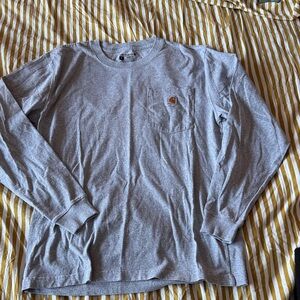 Carhartt Long Sleeve Pocket Tee in Heather Gray with Logo Patch